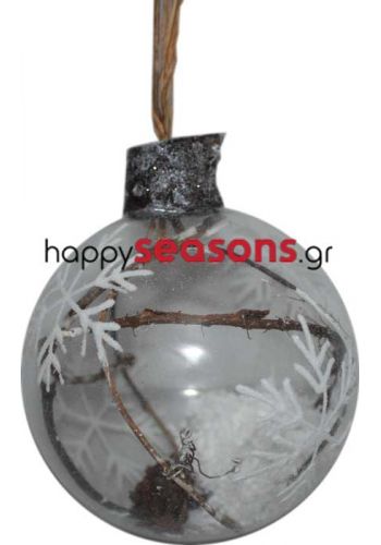 Χριστουγεννιάτικη Γυάλινη Μπάλα Στολισμένη με Κλαδί - 9 εκατοστά