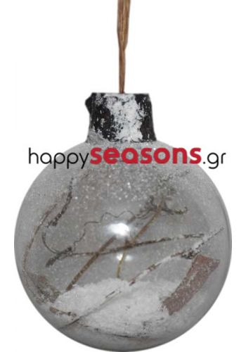 Χριστουγεννιάτικη Χιονισμένη Γυάλινη Μπάλα Στολισμένη με Κλαδιά - 9 εκατοστά