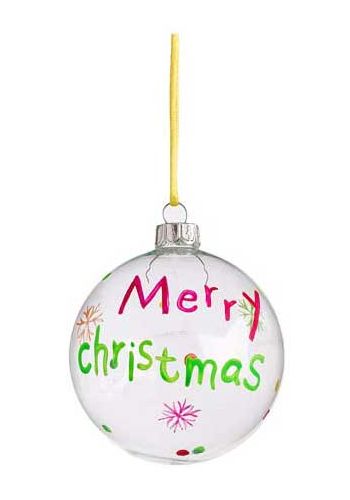Χριστουγενιάτικη Γυάλινη Μπάλα Διάφανη, MERRY CHRISTMAS (9cm)