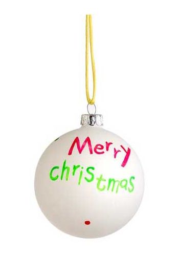 Χριστουγενιάτικη Λευκή Γυάλινη Μπάλα, MERRY CHRISTMAS (9cm)