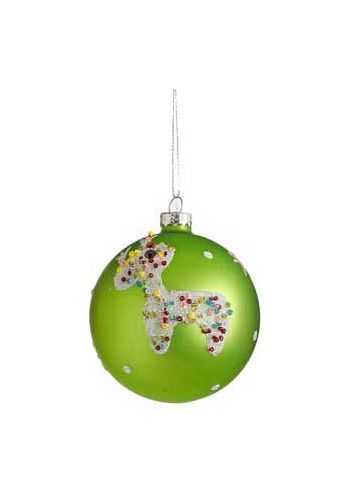 Χριστουγενιάτικη Πράσινη Μπάλα από Γυαλί Διακοσμημένη με Ελάφι - 8 εκατοστά