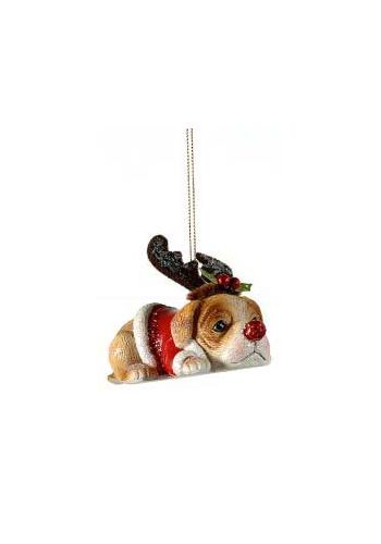 Χριστουγεννιάτικο Κεραμικό Σκυλάκι, με Στέκα Ταράνδου Πολύχρωμο (9cm)