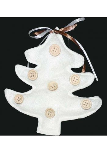Χριστουγεννιάτικο Υφασμάτινο Λευκό Δεντράκι (13cm)
