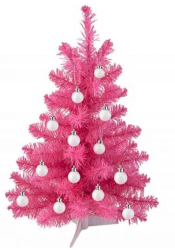 Χριστουγεννιάτικο Επιτραπέζιο Δέντρο Φούξια με Λευκές Μπάλες (50cm)