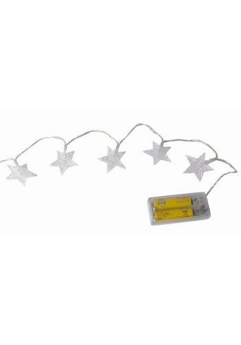 10 Λευκά Θερμά Φωτάκια LED Μπαταρίας, με Αστεράκια (1m)