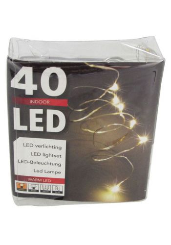 40 Λαμπάκια LED Copper σε Σειρά, Μπαταρίας - Λευκό Θερμό Φως