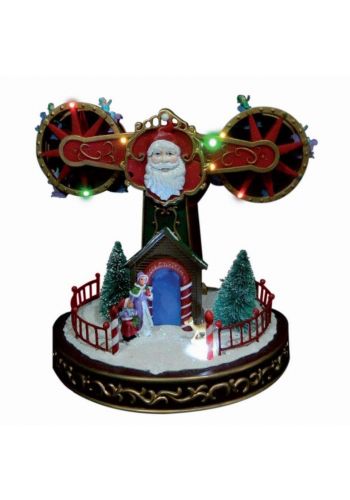 Χριστουγεννιάτικο Διακοσμητικό Λούνα Παρκ, Ρόδες, Άγιος Βασίλης με Ήχο, Κίνηση και Φως (24cm)