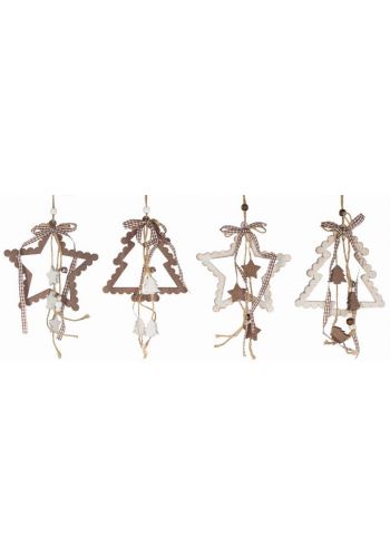 Χριστουγεννιάτικα Ξύλινα Κρεμαστά Στολίδια με Φιόγκο Καφέ - 4 Σχέδια (22cm)