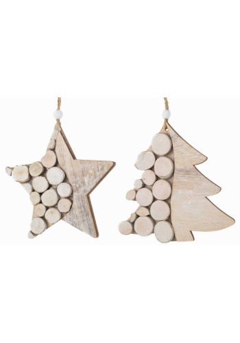 Χριστουγεννιάτικα Ξύλινα Κρεμαστά Στολίδια με Κορμούς - 2 Σχέδια (13cm) - 1 Τεμάχιο