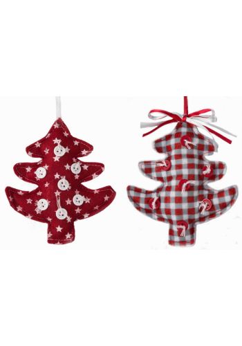 Χριστουγεννιάτικα Υφασμάτινα Κόκκινα Κρεμαστά Δεντράκια - 2 Σχέδια (13cm)