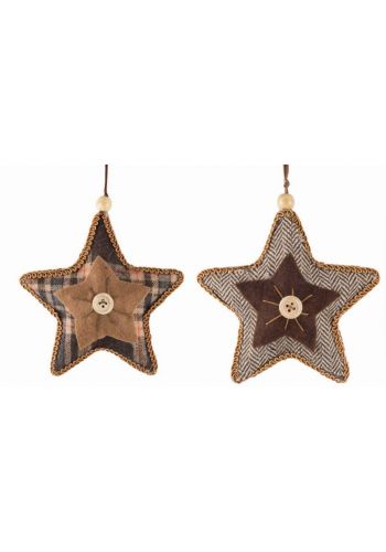Χριστουγεννιάτικα Υφασμάτινα Αστέρια με Κουμπί - 2 Σχέδια (12cm) - 1 Τεμάχιο