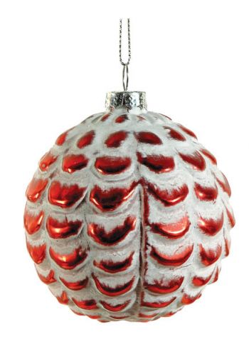 Χριστουγεννιάτικη Μπάλα Γυάλινη Κόκκινη Γυάλινη μπάλα Κουκουνάρι, (8cm) Λευκή με "Christmas Party" (8cm)