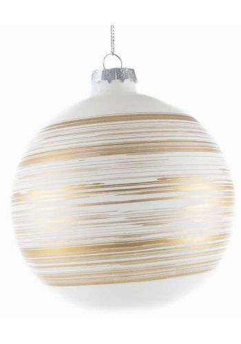 Χριστουγεννιάτικη Μπάλα Γυάλινη Λευκή  με Χρυσές Ρίγες (10cm)