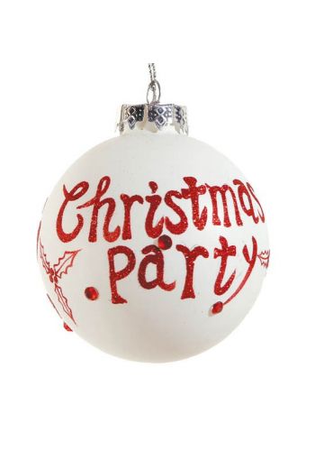Χριστουγεννιάτικη Γυάλινη Μπάλα με "Christmas Party", Στρας και Γκι (10cm)