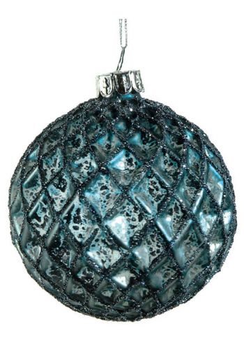 Χριστουγεννιάτικη Γυάλινη Μπάλα Μπλε, Ανάγλυφη Αντικέ (8cm)