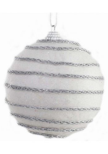 Χριστουγεννιάτικη Μπάλα Λευκή με Αλυσίδα Ασημί - 10cm