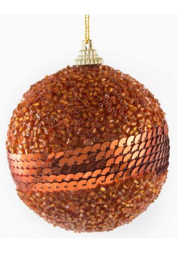 Χριστουγεννιάτικη Μπάλα Μπρονζέ με Χάντρες και Πούλιες - 6cm