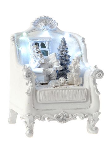 Χριστουγεννιάτικη Διακοσμητική Κεραμική Πολυθρόνα, με Άγιο Βασίλη και Φως (20cm)