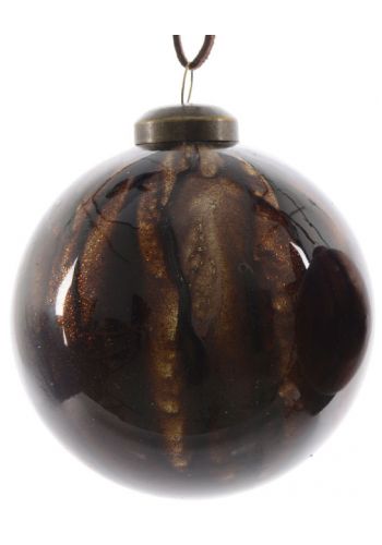 Χριστουγεννιάτικη Γυάλινη Μπάλα Δέντρου Καφέ Σκούρο, με Στρας Εσωτερικά (8cm)