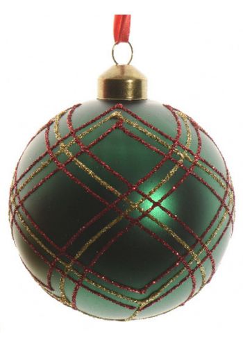 Χριστουγεννιάτικη Μπάλα Γυάλινη Δέντρου Πράσινη, με Σχέδια από Στρας (8cm)