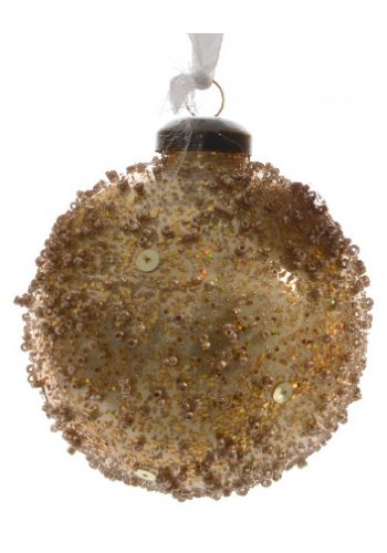 Χριστουγεννιάτικη Γυάλινη Μπάλα Δέντρου Χρυσή, με Χρυσές Χάντρες - 8cm