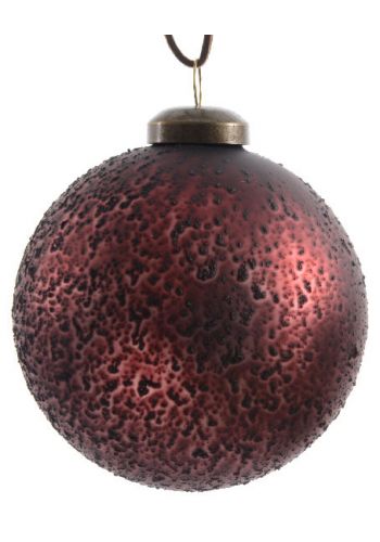Χριστουγεννιάτικη Μπάλα Γυάλινη Κόκκινη, με Μαύρα Ανάγλυφα Σχέδια (8cm)