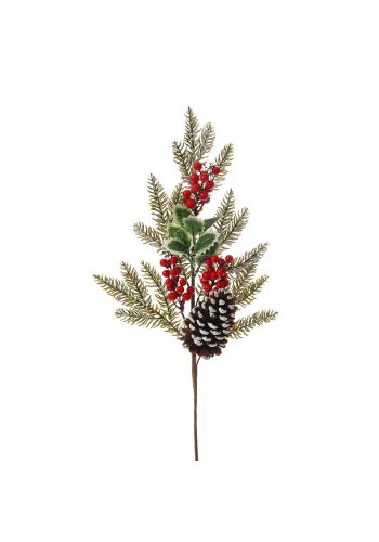 Χριστουγεννιάτικο Διακοσμητικό Κλαδί με Γκι, Κουκουνάρι και Πράσινα Φύλλα - 65 cm