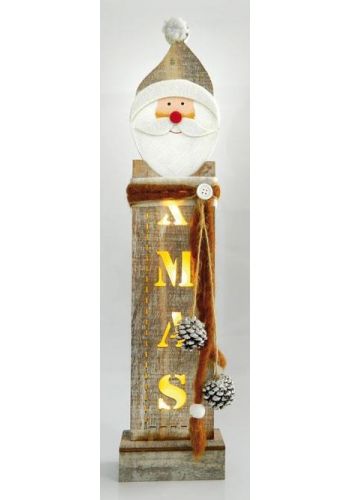 Χριστουγεννιάτικο Διακοσμητικό Ξύλινο XMAS, με Άγιο Βασίλη και 6 LED Μπαταρίας - 49εκ.