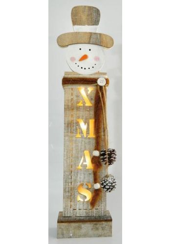 Χριστουγεννιάτικο Διακοσμητικό Ξύλινο XMAS, με Χιονάνθρωπο και 6 LED Μπαταρίας - 49εκ.