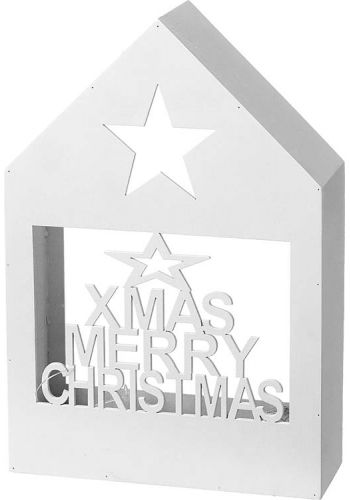 Χριστουγεννιάτικο Ξύλινο Φωτιζόμενο Σπιτάκι, Λευκό (27cm)