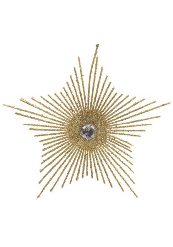 Χριστουγεννιάτικο Πλαστικό Κρεμαστό Ακτινωτό Χρυσό Αστέρι, με Διαμάντι (15cm)