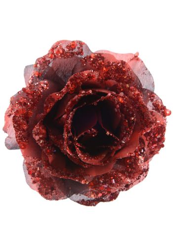 Χριστουγεννιάτικο Διακοσμητικό Λουλούδι Τριαντάφυλλο, Κόκκινο με Στρας - 14εκ