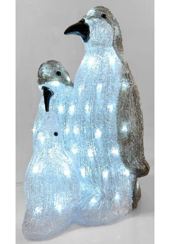 Χριστουγεννιάτικοι Φωτιζόμενοι Πιγκουίνοι Ακρυλικοί, Οικογένεια με 96 LED - 36 cm