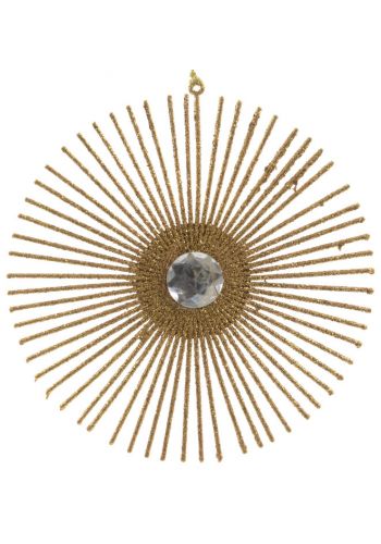 Χριστουγεννιάτικος Πλαστικός Κρεμαστός Ακτινωτός Χρυσός Ήλιος, με Διαμάντι (16cm)