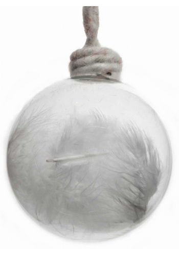 Χριστουγεννιάτικη Γυάλινη Μπάλα Στολισμένη με Φτερά (8cm)