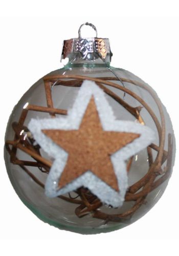 Χριστουγεννιάτικη Διάφανη Γυάλινη Μπάλα με Αστεράκι και Κλαδάκια στο Εσωτερικό (10cm)
