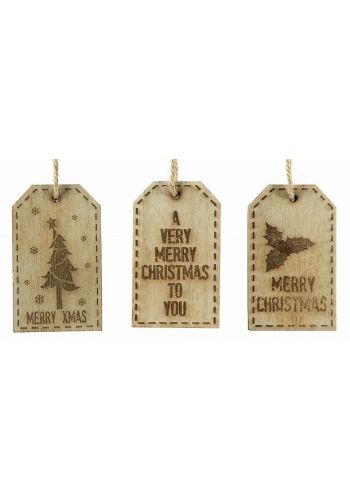 Χριστουγεννιάτικα Ξύλινα Ταμπελάκια, με Ευχές Καφέ - 3 Σχέδια (10cm)