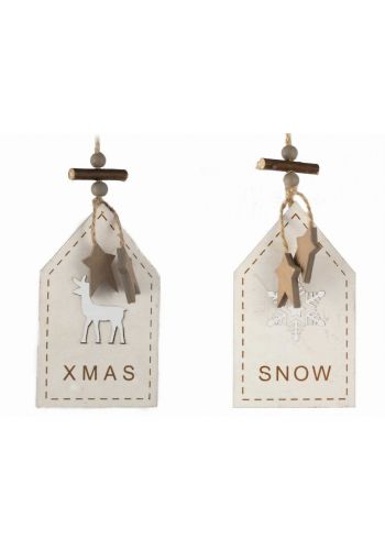 Χριστουγεννιάτικα Ξύλινα Λευκά Ταμπελάκια, XMAS και SNOW - 2 Σχέδια (15cm)