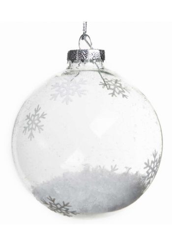 Χριστουγεννιάτικη Γυάλινη Διάφανη Μπάλα, με Χιονονιφάδες και Χιόνι στο Εσωτερικό, 8cm