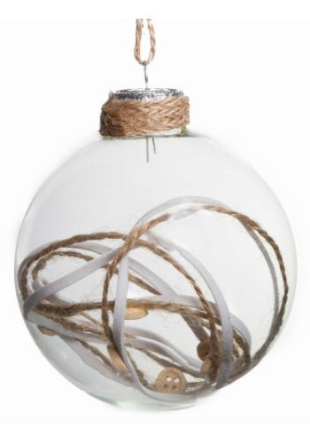 Χριστουγεννιάτικη Γυάλινη Μπάλα Διάφανη, με Κορδόνια και Κουμπιά στο Εσωτερικό (8cm)