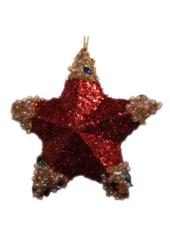 Χριστουγεννιάτικα Πλαστικά Κόκκινα Κρεμαστά Αστεράκια με Στρας Σετ 12 τεμαχίων (7cm)