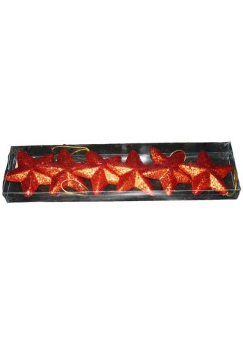 Χριστουγεννιάτικα Κόκκινα Κρεμαστά Αστεράκια με Στρας - Σετ 6 τεμαχίων (8cm