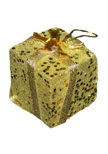 Χριστουγεννιάτικα Χρυσά Κρεμαστά Δωράκια με Φιόγκο και Χάντρα Σετ 6 τεμαχίων, 5cm