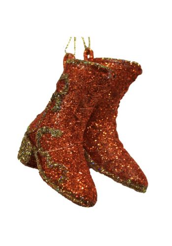 Χριστουγεννιάτικες Μπρονζέ Κρεμαστές Μπότες με Χρυσό και Στρας Σετ 2 τεμαχίων, 7cm