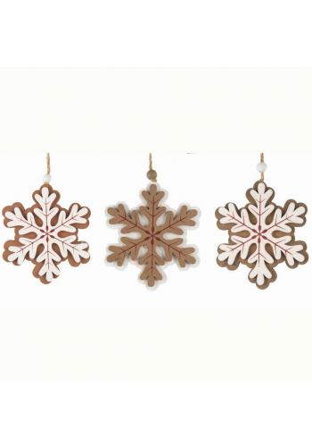 Χριστουγεννιάτικες Ξύλινες Κρεμαστές Χιονονιφάδες - 3 Σχέδια (11cm) - 1 Τεμάχιο