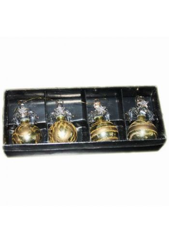 Xριστουγεννιάτικες Χρυσές Γυάλινες Μπάλες με Γυάλινο Αγγελάκι - Σετ 4 Τεμάχια (7cm)
