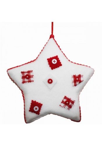 Χριστουγεννιάτικο Φελιζόλ Λευκό Αστέρι με Κόκκινα Κουμπάκια (20cm)