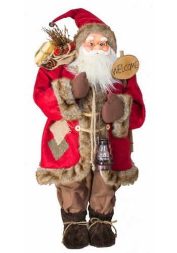 Χριστουγεννιάτικος Καφέ Διακοσμητικός Άγιος Βασίλης με Κόκκινο Παλτό και Ταμπέλα "Welcome" ,80cm