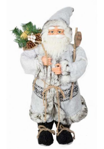 Χριστουγεννιάτικος Διακοσμητικός Πλαστικός Άγιος Βασίλης με Σάκο και Ταμπέλα "Merry Christmas" Λευκός (45cm)