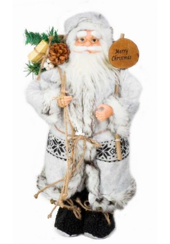 Χριστουγεννιάτικος Διακοσμητικός Πλαστικός Άγιος Βασίλης με Σάκο και Ταμπέλα "Merry Christmas" Λευκός (60cm)